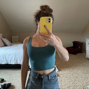 Express: blue / teal crop tank, XS